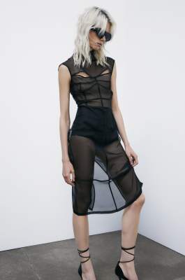Transparent silk midi dress, Black, Patrizia Pepe