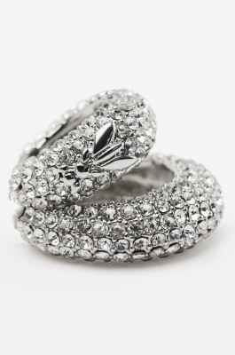 Medium Metal Circle earcuff with rhinestones, Silver, Patrizia Pepe