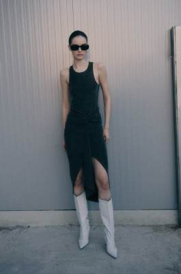 Lurex midi dress with draping, Black, Patrizia Pepe