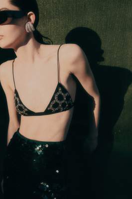 Hand-embroidered triangle bra, Black, Patrizia Pepe