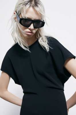 Fluid midi dress in twill, Black, Patrizia Pepe