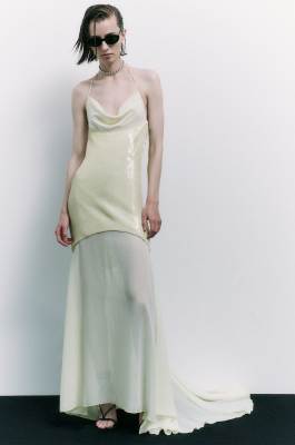 Long asymmetrical sequined dress, Yellow, Patrizia Pepe