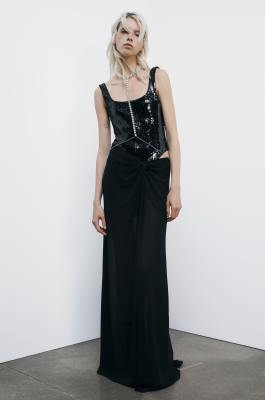 Long bustier dress with sequins, Black, Patrizia Pepe