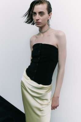 Crepe bustier with buttons, Black, Patrizia Pepe