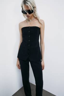 Crepe bustier with buttons, Black, Patrizia Pepe