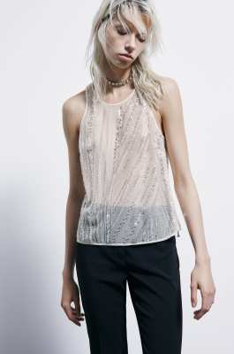 Embroidered tulle top, White, Patrizia Pepe