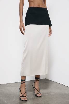 Viscose blend color block midi skirt, Black/Ivory, Patrizia Pepe