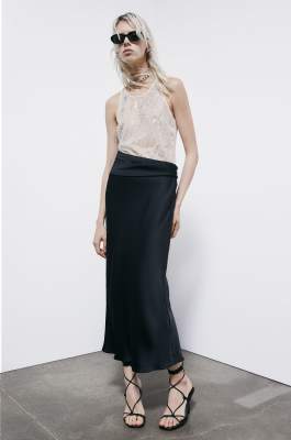 Draped satin midi skirt, Black, Patrizia Pepe