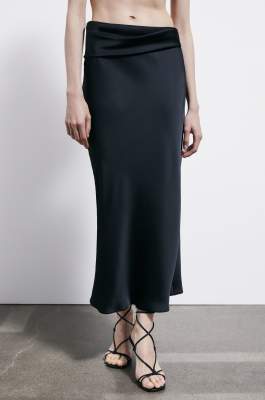 Draped satin midi skirt, Black, Patrizia Pepe