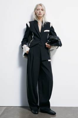 Palazzo pants with satin inserts, Black/Ivory, Patrizia Pepe