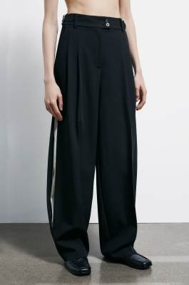 Palazzo pants with satin inserts, Black/Ivory, Patrizia Pepe