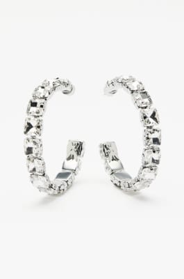 Diamond Cut Hoop Earrings, Silver, Patrizia Pepe