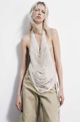 Jeweled top with fringes, White, Patrizia Pepe
