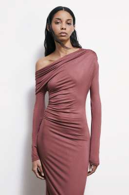 Asymmetrical midi dress with draping, Brown, Patrizia Pepe