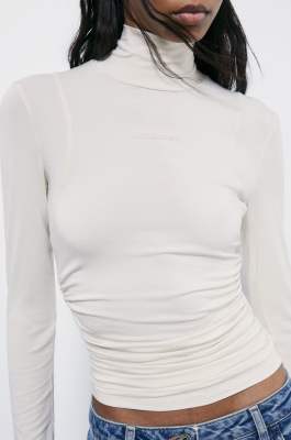 Jersey turtleneck with draping, White, Patrizia Pepe