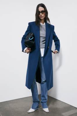 Long double-breasted coat, Blue, Patrizia Pepe