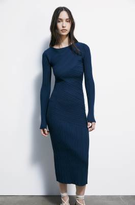 Knit midi dress with sculptural lines, Blue, Patrizia Pepe
