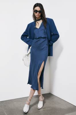 Fluid midi dress with draping, Blue, Patrizia Pepe