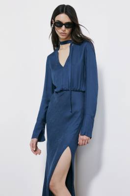 Fluid midi dress with draping, Blue, Patrizia Pepe