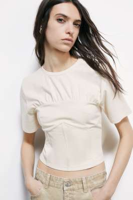 Cotton bustier T-shirt, White, Patrizia Pepe