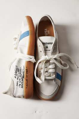SKIN Sneakers in leather with lettering, White/Blue, Patrizia Pepe