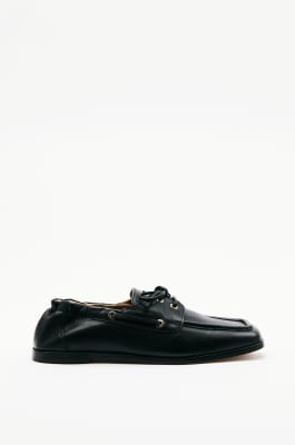 Soft Square leather loafers with laces, Black, Patrizia Pepe