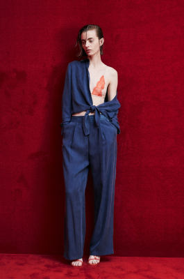 Fluid pants with elastic waistband, Blue, Patrizia Pepe