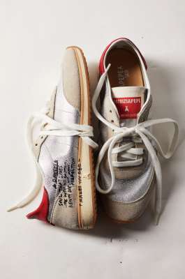 Running SKIN laminated sneakers with lettering, Silver, Patrizia Pepe