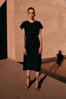 Fluid midi dress in twill, Black, Patrizia Pepe