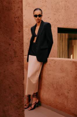 Viscose blend color block midi skirt, Black/Ivory, Patrizia Pepe