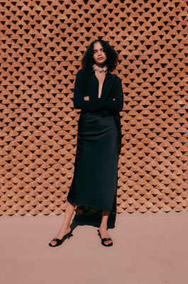 Draped satin midi skirt, Black, Patrizia Pepe