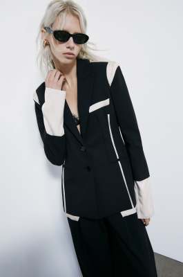 Color block slim blazer, Black/Ivory, Patrizia Pepe