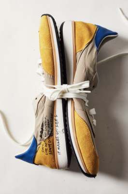 Running SKIN nylon sneakers with lettering, Blue/Ochre, Patrizia Pepe