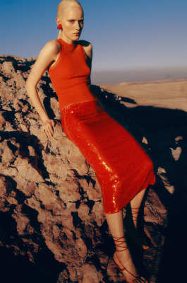 Sequin midi skirt, Red, Patrizia Pepe