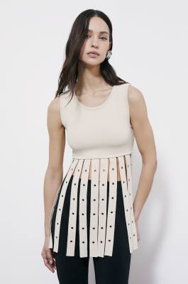 Fringed knit top, White, Patrizia Pepe