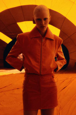 Glossy cropped biker jacket, Orange, Patrizia Pepe