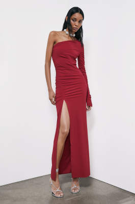 Asymmetric long ceremony dress, Red, Patrizia Pepe