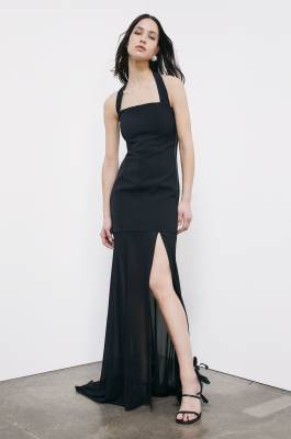 Bustier ceremony dress in mixed fabrics, Black, Patrizia Pepe