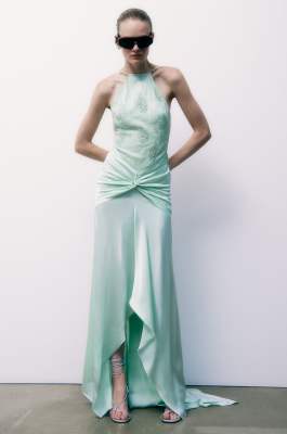 Long ceremony dress with jewel insert, Mint, Patrizia Pepe