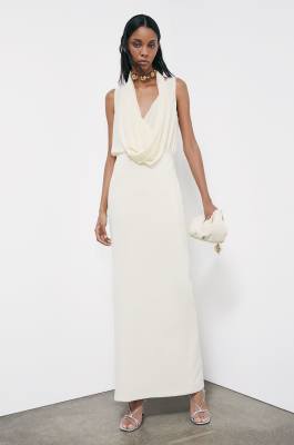Draped long ceremony dress, White, Patrizia Pepe
