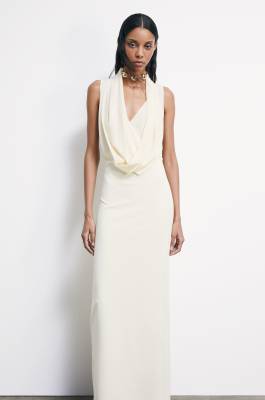 Draped long ceremony dress, White, Patrizia Pepe