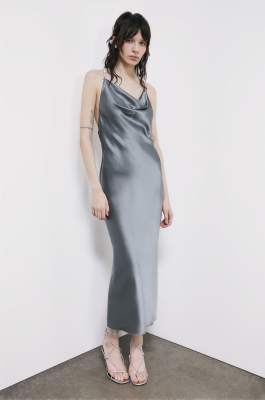 Silk evening dress with jewel detail, Grey, Patrizia Pepe