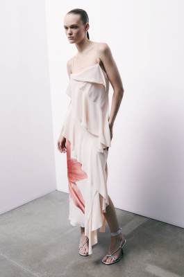 Long dress with ruffles and Flower print, Pink, Patrizia Pepe