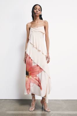Long dress with ruffles and Flower print, Pink, Patrizia Pepe