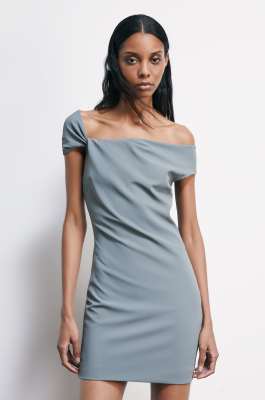 Mini tor&ccedil;on dress in sabl&eacute; crepe, Grey, Patrizia Pepe