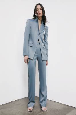 Slim trousers in stretch viscose satin, Grey, Patrizia Pepe