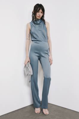Satin jumpsuit with cut-out, Grey, Patrizia Pepe