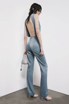 Satin jumpsuit with cut-out, Grey, Patrizia Pepe