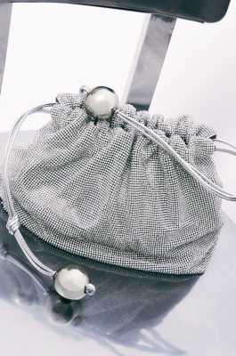 Small Bubble Clutch with rhinestones, Silver/Crystal, Patrizia Pepe