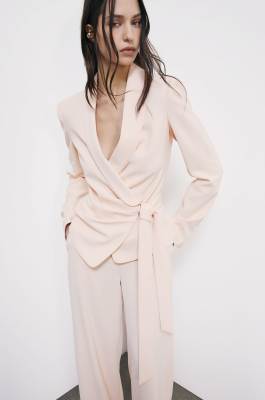 Cr&ecirc;pe blazer with tie belt, Pink, Patrizia Pepe